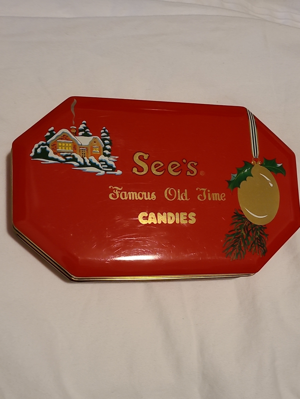 See's Candy Christmas Tin Famous Old Time Candies Holiday Red